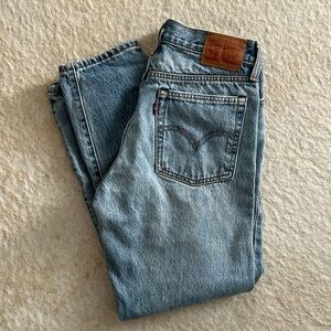 levis white oak cone denim button fly high waisted straight leg jeans size 27